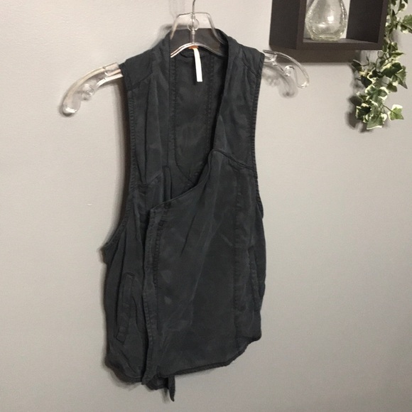 Free People Navy Boho Zip Vest sz S - Picture 2 of 7
